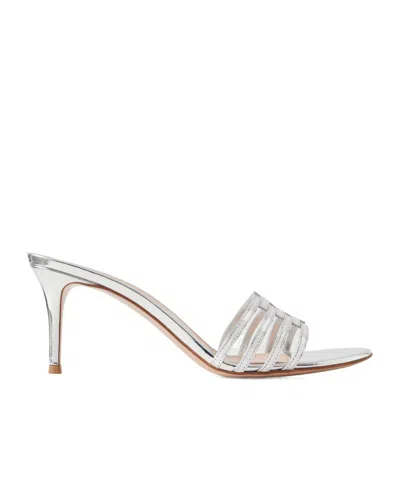Gianvito Rossi Metallic Leather Sandals In White