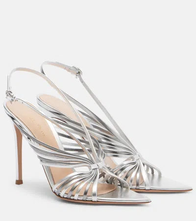 Gianvito Rossi Metallic Leather Slingback Sandals In Silver