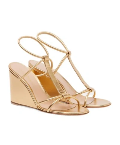 Gianvito Rossi Metallic Leather Wedge Sandals In Neutral