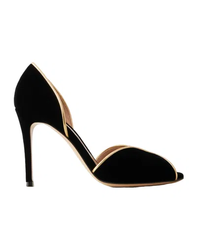 Gianvito Rossi 95 Metallic Leather-trimmed Velvet Pumps In Black