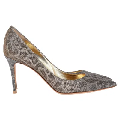 Gianvito Rossi Metallic Leopard Print Pumps In Silver Polyester