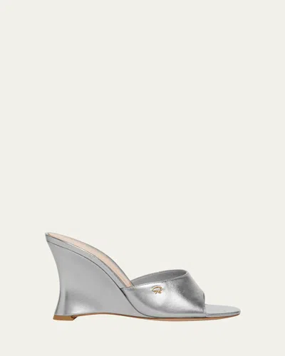 Gianvito Rossi Metallic Napa Leather Wedge Sandals In Argento
