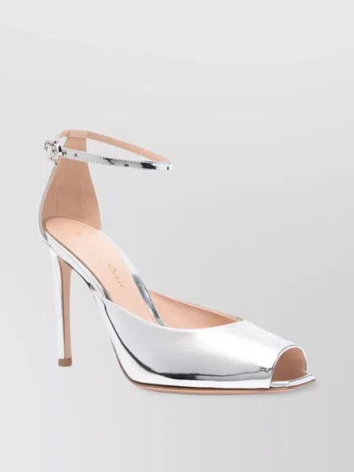 Gianvito Rossi Metallic Peep Toe Sandal With Buckle Detail