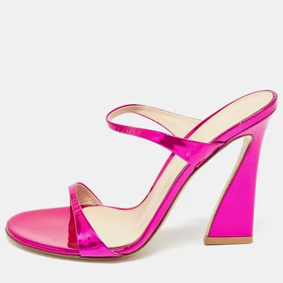Pre-owned Gianvito Rossi Metallic Pink Leather Double Strap Slide Sandals Size 38.5