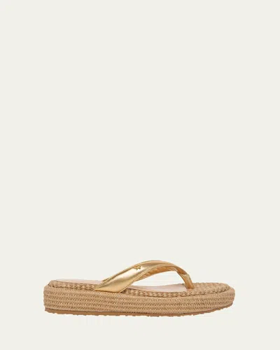 GIANVITO ROSSI METALLIC RAFFIA THONG PLATFORM SANDALS
