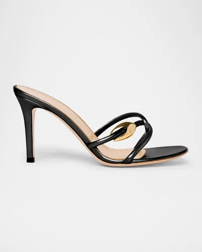 Gianvito Rossi Metallic Serpent Twist Stiletto Sandals In Black