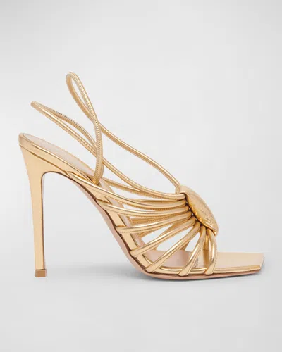 Gianvito Rossi Metallic Strappy Caged Slingback Sandals In Mekong