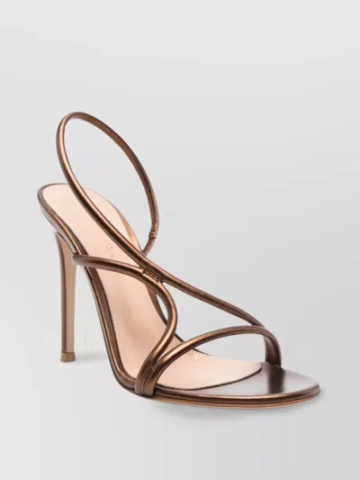 Gianvito Rossi Metallic Strappy Open Toe High Heel Sandal In Brown