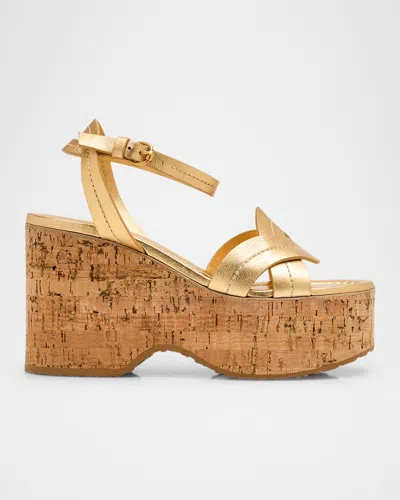 Gianvito Rossi Metallic Woven Wedge Platform Sandals In Gold