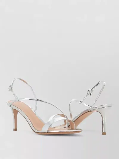 Gianvito Rossi Mid Heel Metallic Strappy Open Toe Sandals In Gray