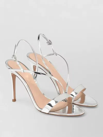 Gianvito Rossi Mid Heel Sandals Metallic Straps Ankle In Silver