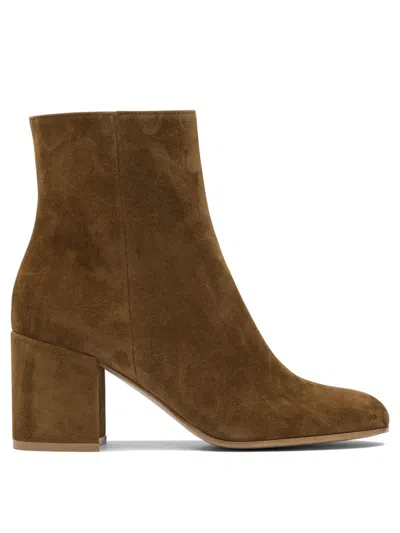 Gianvito Rossi Mid-height Suede Ankle Boots In Brown