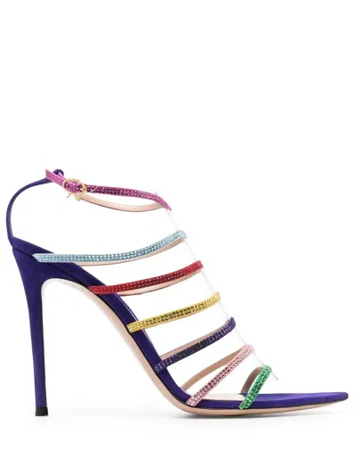 Gianvito Rossi Heeled Sandals With Decorative Rhinestones In Animal Print