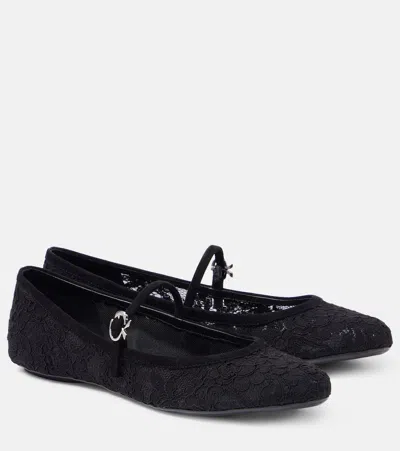 GIANVITO ROSSI MJ LEATHER-TRIMMED LACE BALLET FLATS