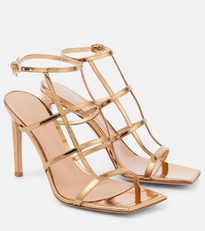 GIANVITO ROSSI MONDRY METALLIC LEATHER SANDALS