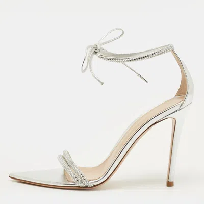 Pre-owned Gianvito Rossi Montecarlo Size 38 Silver Leather Ankle Strap Sandals
