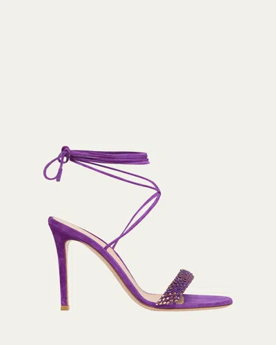 Gianvito Rossi Multicolor Crystal Suede Ankle-strap Sandals In Orchid