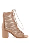 GIANVITO ROSSI MULTICOLOR OPEN-TOE MESH ANKLE BOOTS FOR WOMEN WITH LACE-UP FRONT AND ZIPPER CLOSURE