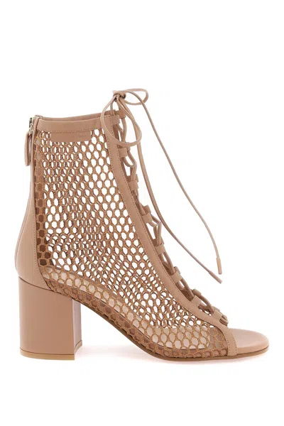 GIANVITO ROSSI MULTICOLOR OPEN-TOE MESH ANKLE BOOTS FOR WOMEN WITH LACE-UP FRONT AND ZIPPER CLOSURE
