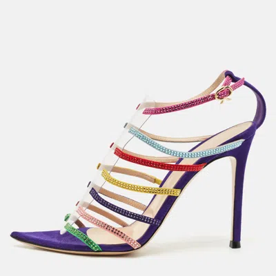 Pre-owned Gianvito Rossi Multicolor Suede Crystal Embellished Mirage Sandals Size 38