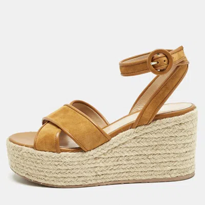 Pre-owned Gianvito Rossi Mustard Leather And Suede Sienna Espadrille Sandals Size 39