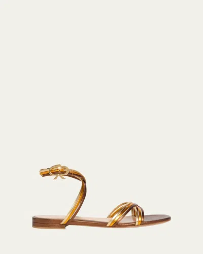 Gianvito Rossi Napa Leather Crisscross Strappy Sandals In Chocolate Orange Mekong