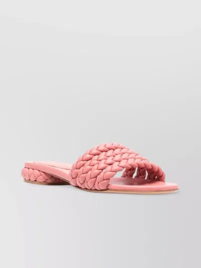 Gianvito Rossi Nappa Braided Flat Sole Sandals In Pink