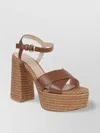 Gianvito Rossi Crossed Raffia Platform Sandals With Ankle Strap