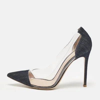 Pre-owned Gianvito Rossi Navy Blue Denim And Pvc Plexi Pointed Toe Pumps Size 39