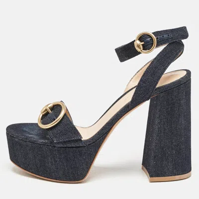 Gianvito Rossi Navy Blue Denim Zandra Platform Sandals
