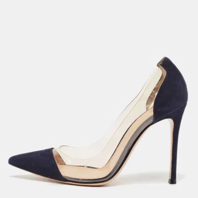 Pre-owned Gianvito Rossi Navy Blue Pvc And Suede Plexi Pumps Size 37