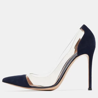 Pre-owned Gianvito Rossi Navy Blue Pvc And Suede Plexi Pumps Size 39