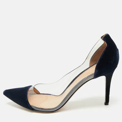 Gianvito Rossi Navy Blue Pvc And Velvet Plexi Pumps In Multi