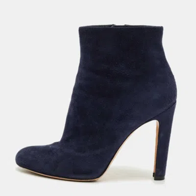 Pre-owned Gianvito Rossi Navy Blue Suede Ankle Length Boots Size 38