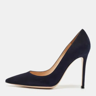 Pre-owned Gianvito Rossi Navy Blue Suede Gianvito Pumps Size 37