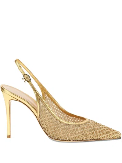 Gianvito Rossi Nikki Mesh Slingback Pumps Metallic Stiletto In Nude