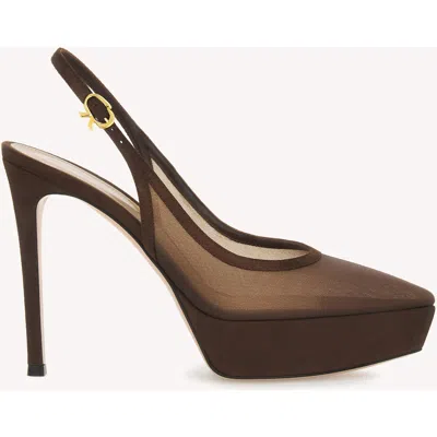 Gianvito Rossi Nikki Platform In Brown Fabric And Suede