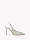 Gianvito Rossi Itaca 95 Metallic Leather-trimmed Embellished Mesh Slingback Pumps In Silver
