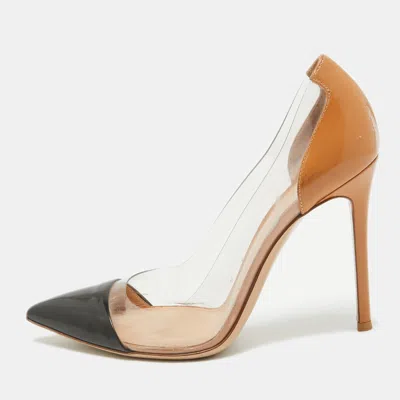 Gianvito Rossi Nude/black Patent Leather And Pvc Plexi Pointed Toe Pumps In Multi
