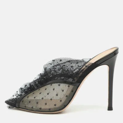 Pre-owned Gianvito Rossi Ofelia Size 36 Black Polka Dot Mesh Mules