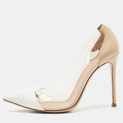 Gianvito Rossi Off White/beige Leather And Pvc Plexi Pumps