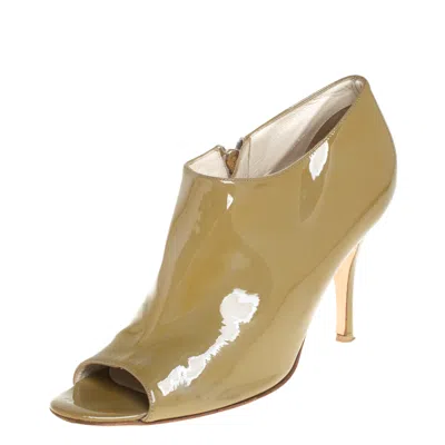Pre-owned Gianvito Rossi Olive Green Patent Leather Open Toe Booties Size 39