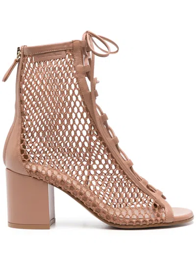 Gianvito Rossi Open-toe Mesh Ankle Boots With In Pink
