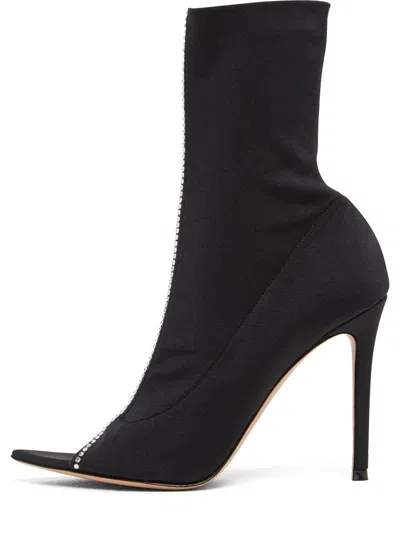 Gianvito Rossi Open Toe Heels In Satin With Crystals In Black