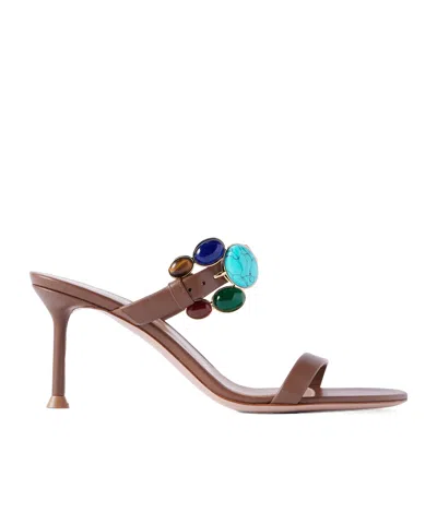 Gianvito Rossi 70 Embellished Leather Sandals In Brown