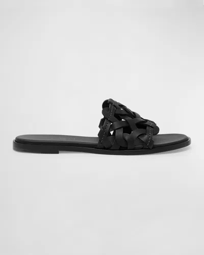 Gianvito Rossi Open Weave Leather Slide Sandals In Black