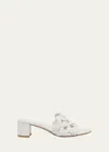 Gianvito Rossi Open Weave Leather Slide Sandals In White