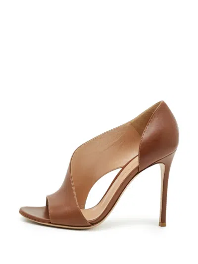 Pre-owned Gianvito Rossi Open-toe Cut-out Ankle Boots In Brown