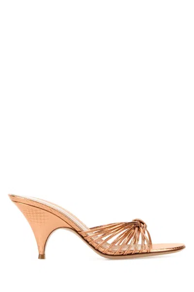 Gianvito Rossi Orange Leather Malã¨ Mules In Gold