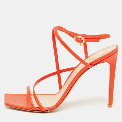 Pre-owned Gianvito Rossi Orange Leather Manilla Ankle Strap Sandals Size 39.5